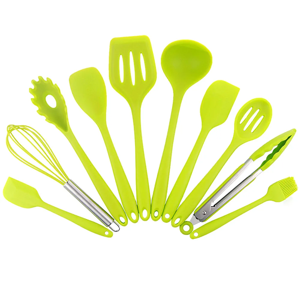 10 шт./компл. набор посуды для выпечки силиконовые кухонные принадлежности лопатка ложка антипригарные кухонные принадлежности для приготовления пищи инструменты 4 цвета - Цвет: Зеленый