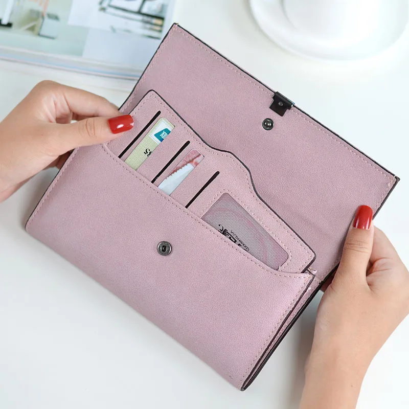 2019 Ladies Scrub Matte Leather Long Wallet Women Brand Vintage Card Holder Coin Purse Women Zipper Hasp Purse Clutch Money