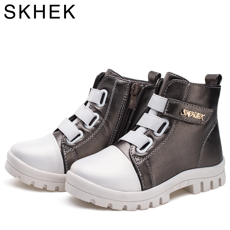 SKHEK/Водонепроницаемые зимние ботинки для мальчиков и девочек детская обувь из искусственной кожи теплые плюшевые ботинки на резиновой подошве; сезон осень-зима; пистолет для мальчиков