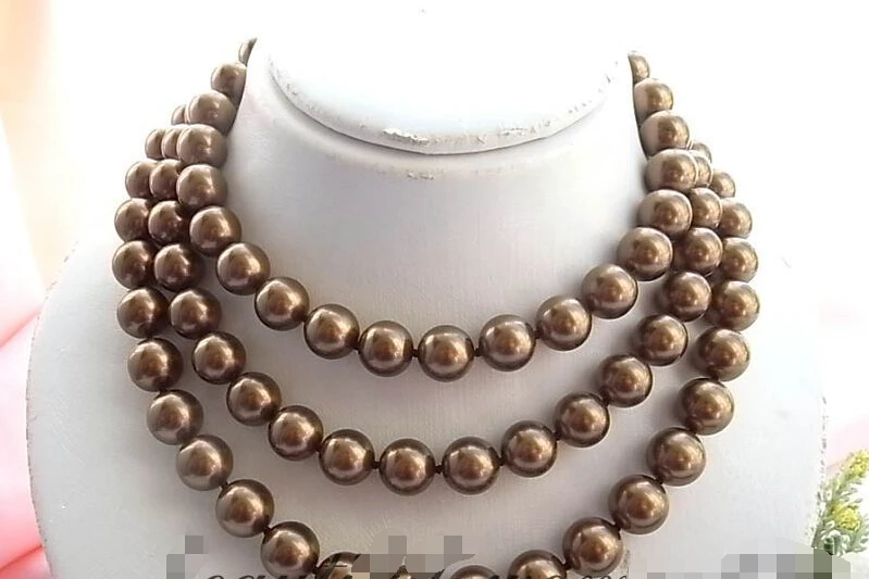 

Free shipping >>>>>z2096 long 50" 12mm round coffee south sea shell pearl necklace
