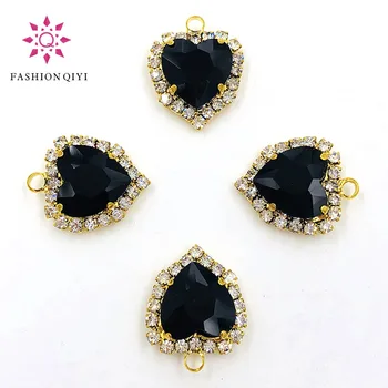

NEW 12mm Black heart shape gold base single loop Crystal button flatback Glass sew on rhinestones diy wedding dress Accessories