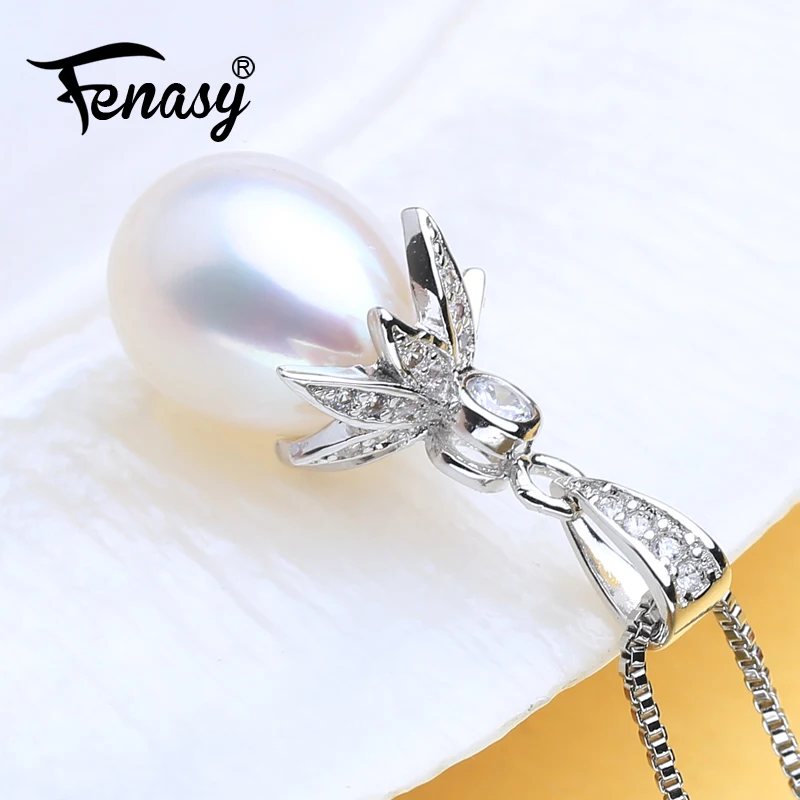 

FENASY Genuine Natural Freshwater Pearl Necklace For Women Fashion 925 Sterling Silver Leaf Shape Pendant With Pearl