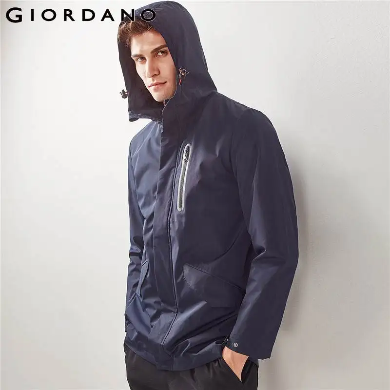 Мужская куртка с капюшоном Giordano водонепроницаемая длинным рукавом и эластичным