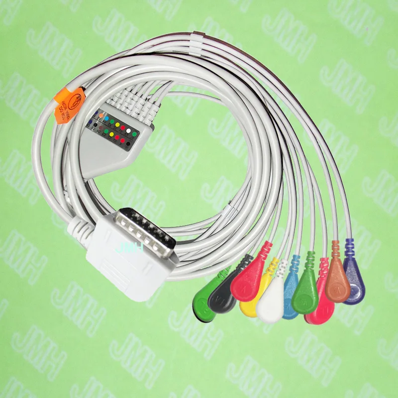 

Compatible with 15 PIN Kanz PC109, 108,110,1203, 1205 EKG Machine the One-piece 10 leads cable and Snap leadwires,IEC or AHA.