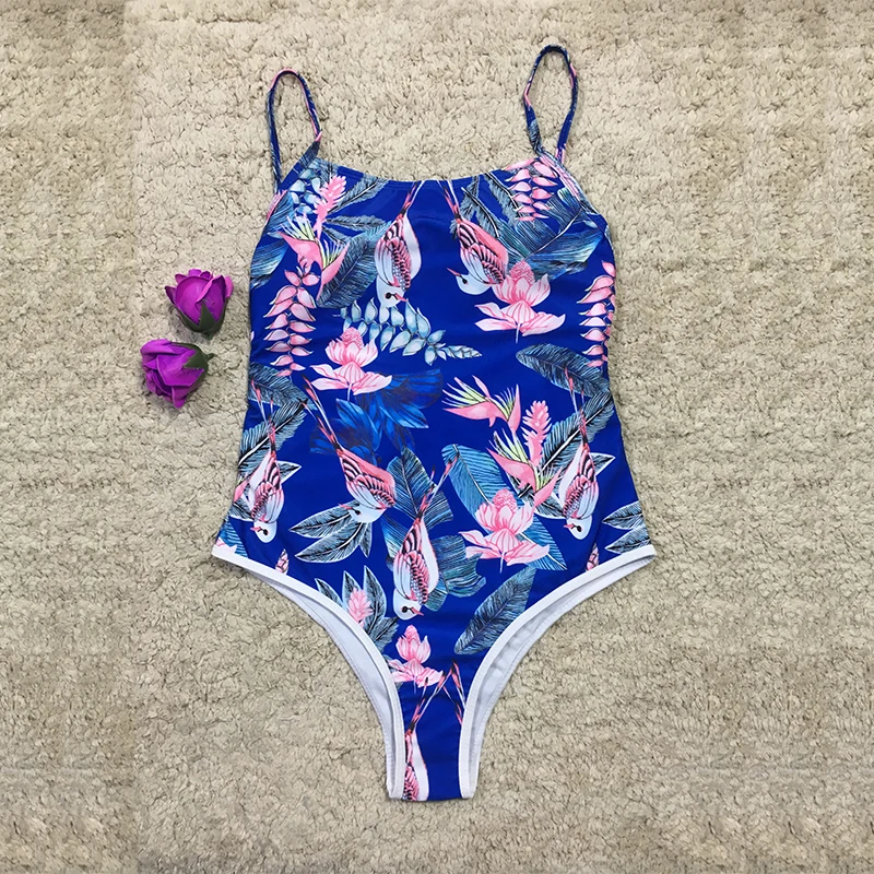Summer Floral Printed One Piece Swimwear Women Backless Monokini Sexy