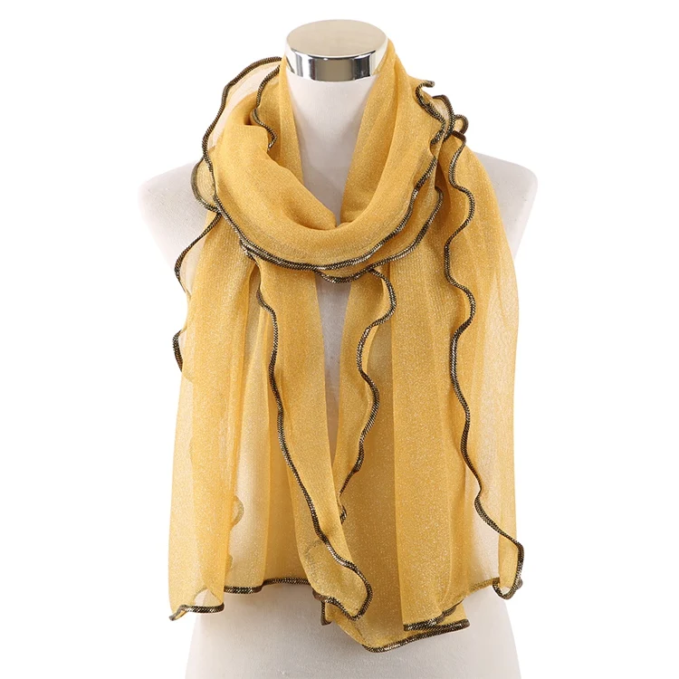 Золотые серебряные блестящие Шиммер шарфы фуляр де мусселин обертывание люрекс блеск хиджаб шаль шарфы Исламский арабский шарф-снуд на голову, хиджаб - Цвет: Цвет: желтый