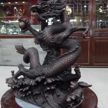 USPS в США S0017 13 Китай Бронза медь Фэн-Шуй Lucky wheel Fly Провести Шарик Дракона Искусства Статуя