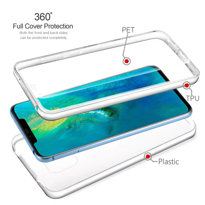 Двойной силиконовый чехол на весь корпус для Huawei P30 P20 Mate 20 Y9 Y7 Y6 P Smart 2019 Y5 Prime 2018 Honor