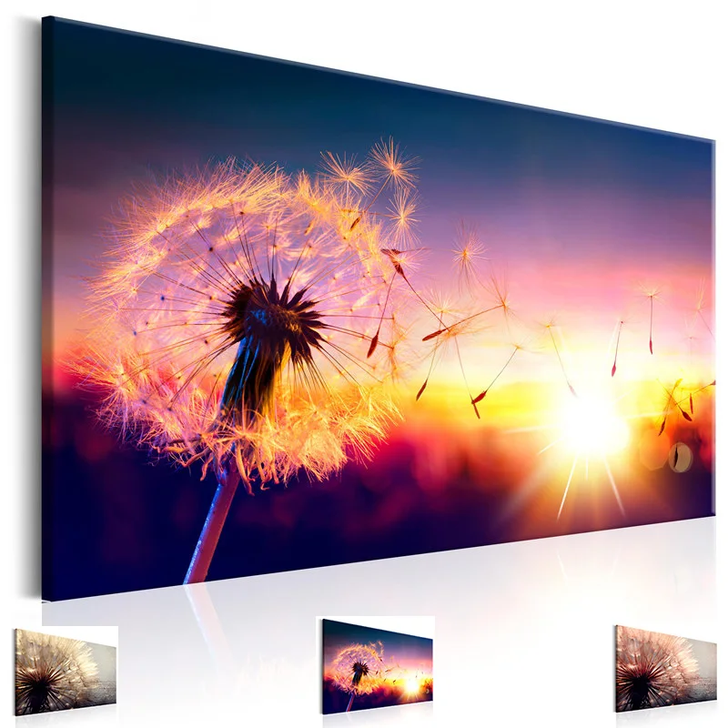 

Wall Art Canvas Prints Pictures 1 Piece/Pcs Dandelion Flower The Setting Sun Painting Living Room Modern Poster Home Decor Frame
