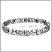 20 см* 6 мм 27 г Мода Из Нержавеющей Стали 316L Серебряный Романтический Сердце Браслеты Энергии Магнитного Камня Здорового Браслет для Женщин Девушка