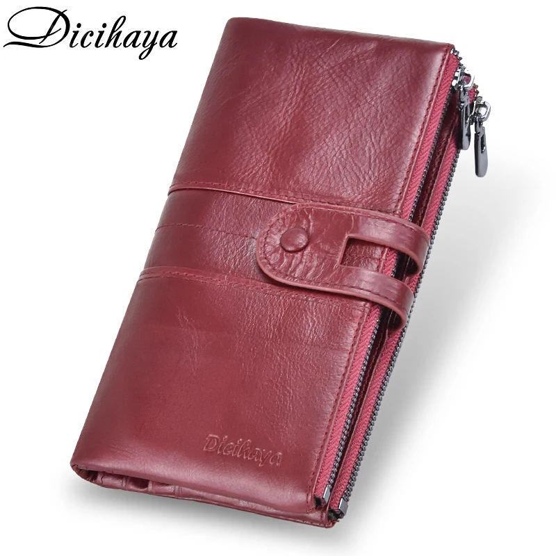  DICIHAYA  Genuine Leather Women Wallet Zipper Long Women Leather PHONE BAG Brand Coins Purse COW Le