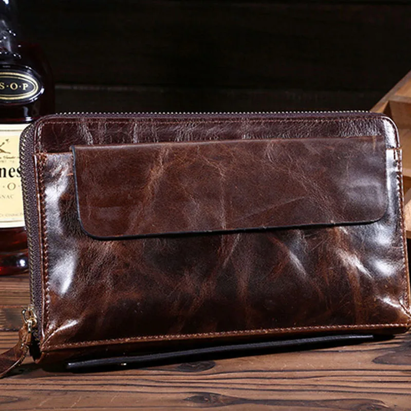Мужской кошелек из натуральной кожи с масляным воском, ретро клатч, карманные деньги, кошелек, деловой клатч