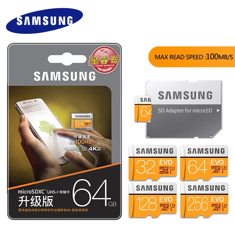 Карта памяти samsung EVO UHS-3, 256 ГБ, 128 ГБ, 64 ГБ, карта Micro sd, 32 ГБ, класс 10, U1, флеш-карта TF, карта памяти Microsd, sd-карта s