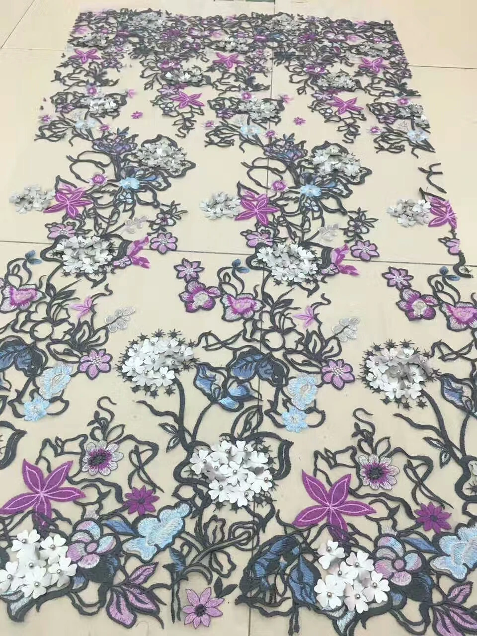 

Newest Design 3d Beaded Lace Fabric Transparency Tulle Lace-embroidered African Net Lace Fabric for Party Dresses!