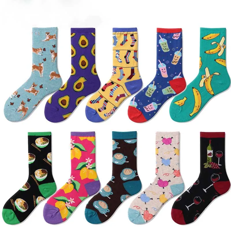 

Harajuku Funny snack Socks Avocado Cute Socks Men animal Red Wine sock Creative Life Unisex Happy Cartoon Cotton Sox