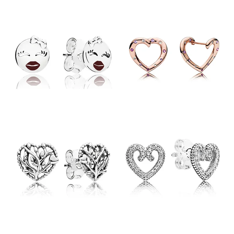 

Rose Bright Heart Playful Wink Stud Earring 925 Sterling Silver Earrings For Women Wedding Gift Pandora Jewelry