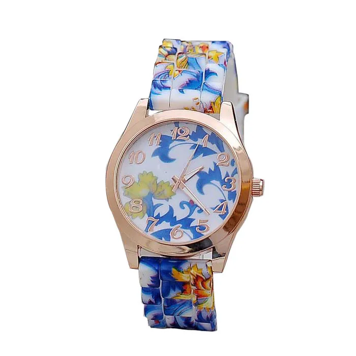 Модные брендовые женские часы Reloj с цветочным принтом розы Силиконовые часы с цветочным принтом женские повседневные кварцевые наручные часы