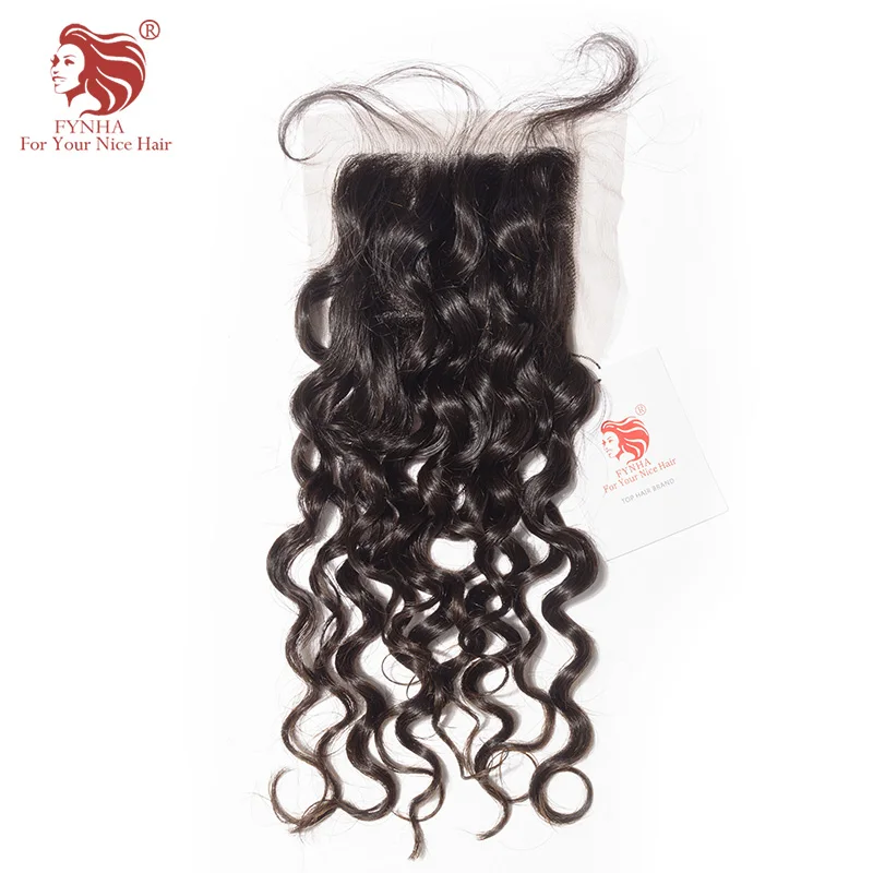 [FYNHA] Indian Virgin Hair Bouncy Curly Hair Weave 3 Bundles With Lace Closure Human Hair Extensions