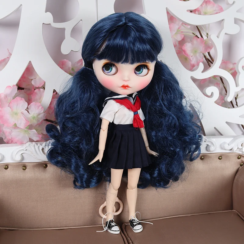 ICY Nude Blyth кукла для серии No. BL6221 синий цвет волос резные губы матовое лицо