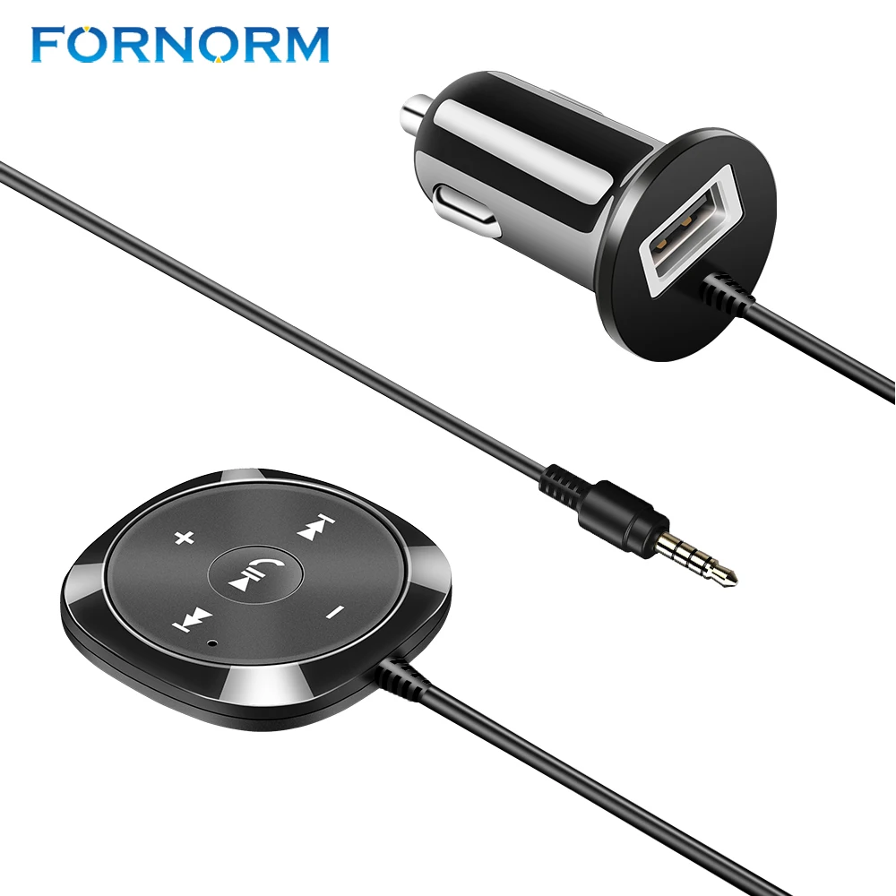 

FORNORM Bluetooth Car Kit MP3 Player 3.5mm AUX Audio Support IOS Siri with 2.1A USB Output Magnetic Base DC 12-24V