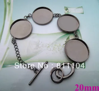 

20mm Gunmetal Black tone Plated Blank Bracelet Settings Round Bezel Chain Cabochons Bangle Bracelet Bases Cameo Crafts Findings