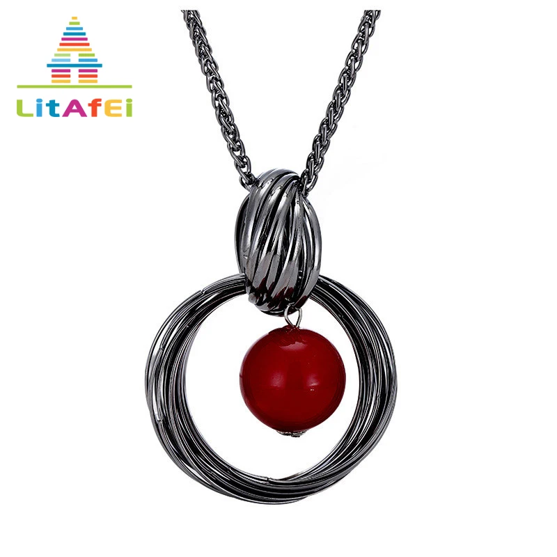

Long Necklace Jewelry Round Shape Red Ball Sweater Chain Pendant Necklaces For Women Girl Decoration Gift
