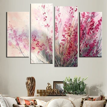 

Framework Pictures Home Decor HD Printed Modern Canvas 4 Panel Flower Watercolor Painting Wall Art Modular Poster Living Room