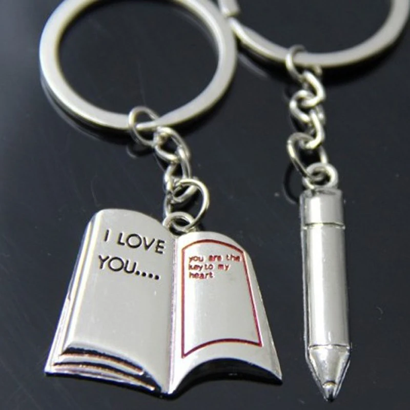 1Pair Funny Pen Write Love Letter Couple Keychain Key  