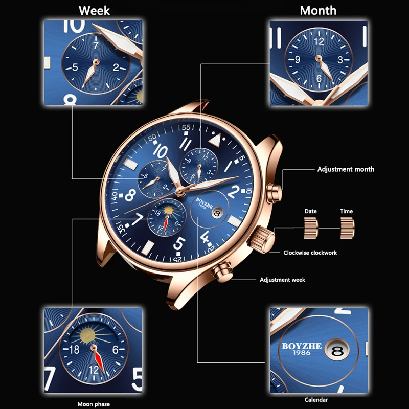 BOYZHE ووتش الرجال الفاخرة للماء الأزياء الأعمال عارضة الجلود الرياضة ساعات آلية الذاتي الرياح الجوف عودة التلقائي BOYZHE ووتش الرجال الفاخرة للماء الأزياء الأعمال عارضة الجلود الرياضة ساعات آلية الذاتي الرياح الجوف عودة التلقائي