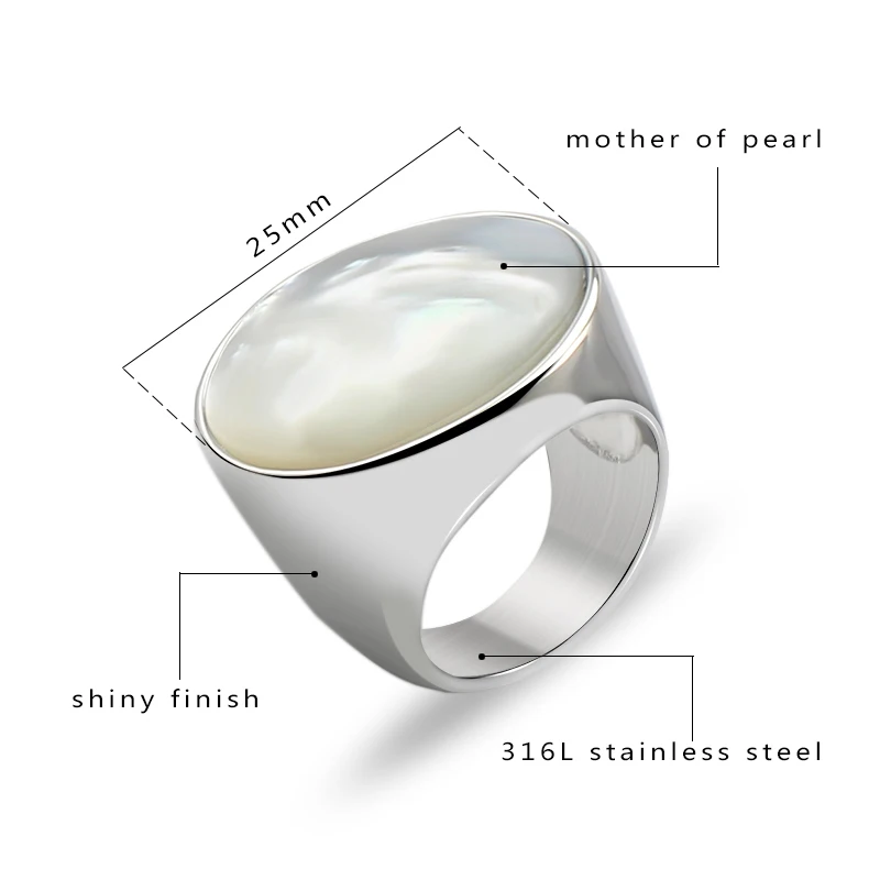 Богемное серебряное кольцо из нержавеющей стали 316L, Женское кольцо с перламутром, модный ободок, широкий интерфейс, ювелирные изделия