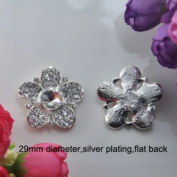 

(S0610) 10pcs/lot, 29mm rhinestone embellishment , flat back,flower shape,silver plating