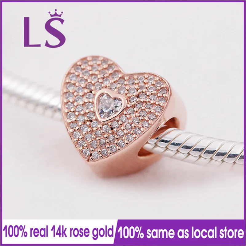 

LS Rose G.old Sweetheart Charm Fit Original Bracelets Bangle Pulseira Charms Berloque.Fine Identical Jewelry Making Factory C