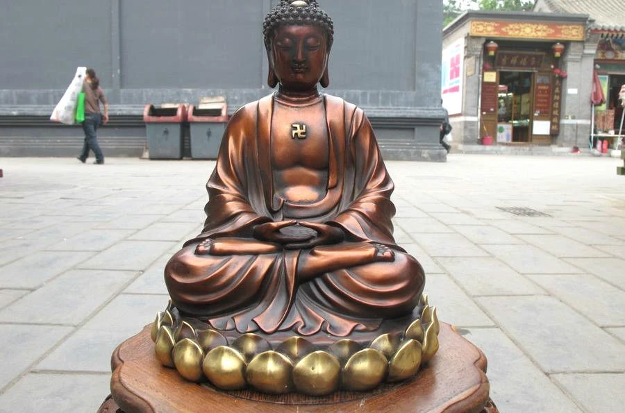 10 &quotТибетская Религия красная бронза Лотос Amitabha Sakyamuni статуя Будды|Статуи и