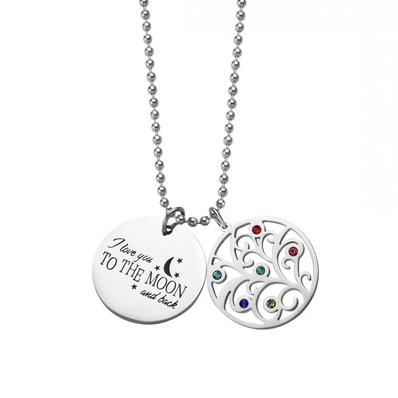 

I love you to the moon & back family tree charm necklaces stainless steel fashion jewelry gift for mom grandma sister
