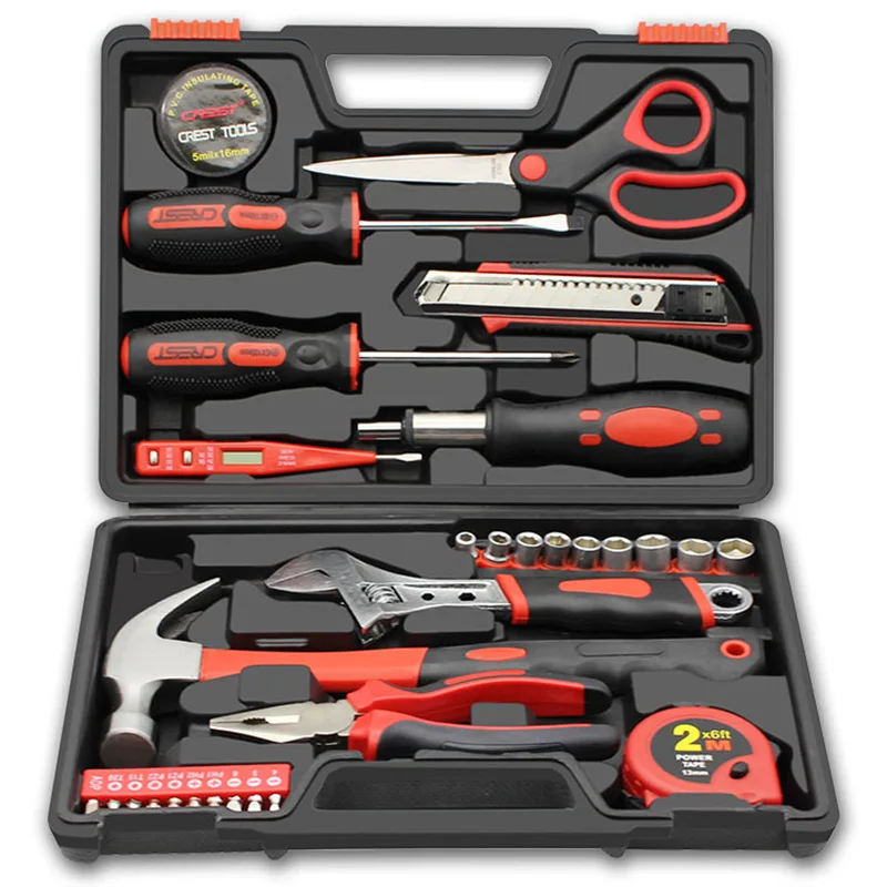 Home Tools Plastic Repair Toolbox Socket Wrench Screwdriver Knife Hand Tool Set General Household Repair Kit with Storage Case