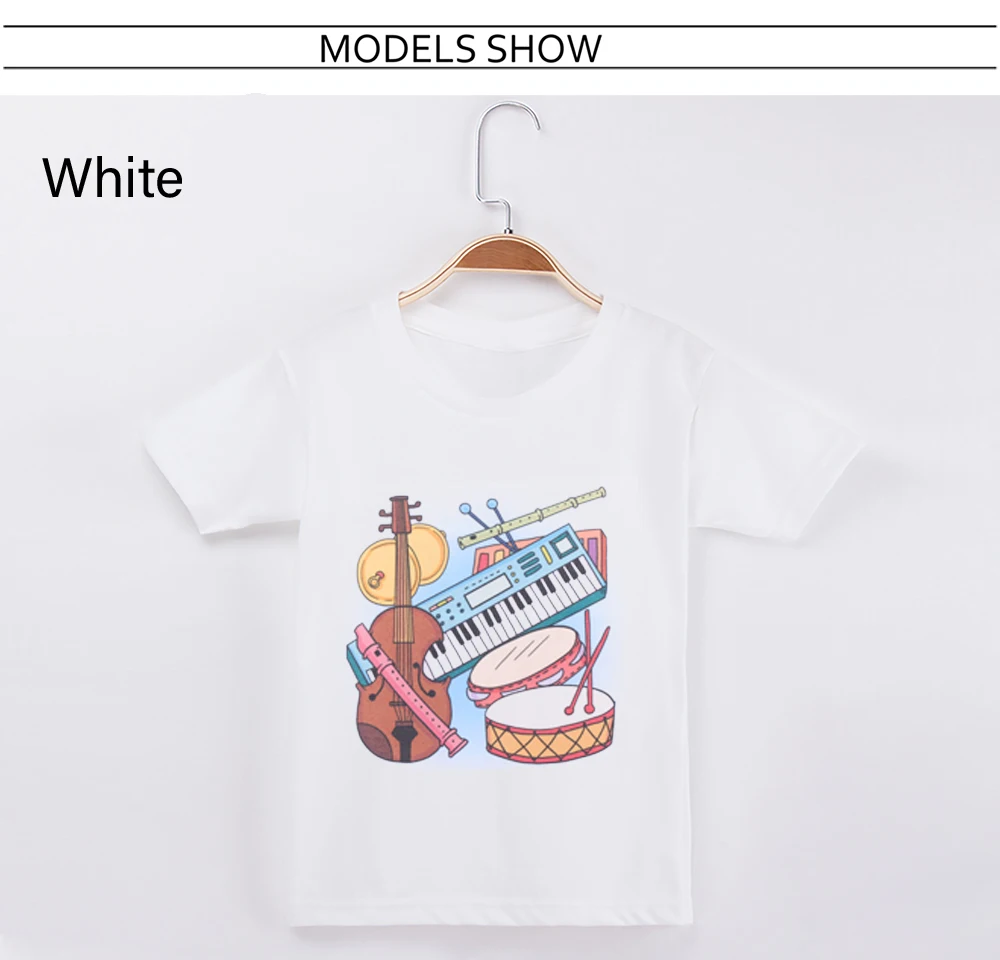 Новинка года, детская одежда, Детская футболка с музыкальными инструментами, футболка с короткими рукавами из хлопка для мальчиков, футболки для маленьких девочек