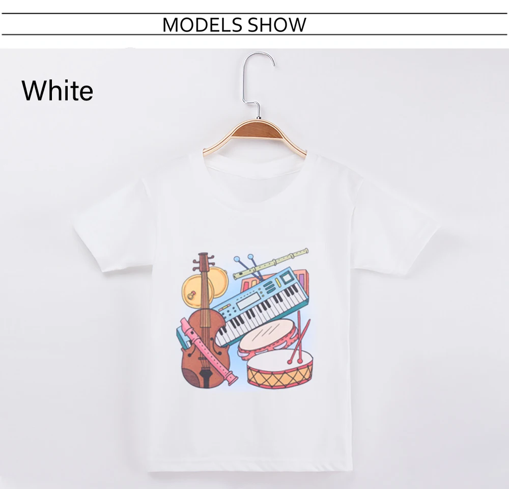 Roupa dos Miúdos T-shirt de Instrumentos Musicais da Banda de Impressão Meninos de Manga Camisas do Bebê Novas Crianças Algodão Curta t Menina Cobre Tee 2020 100% 4 Mamãe e Bebê