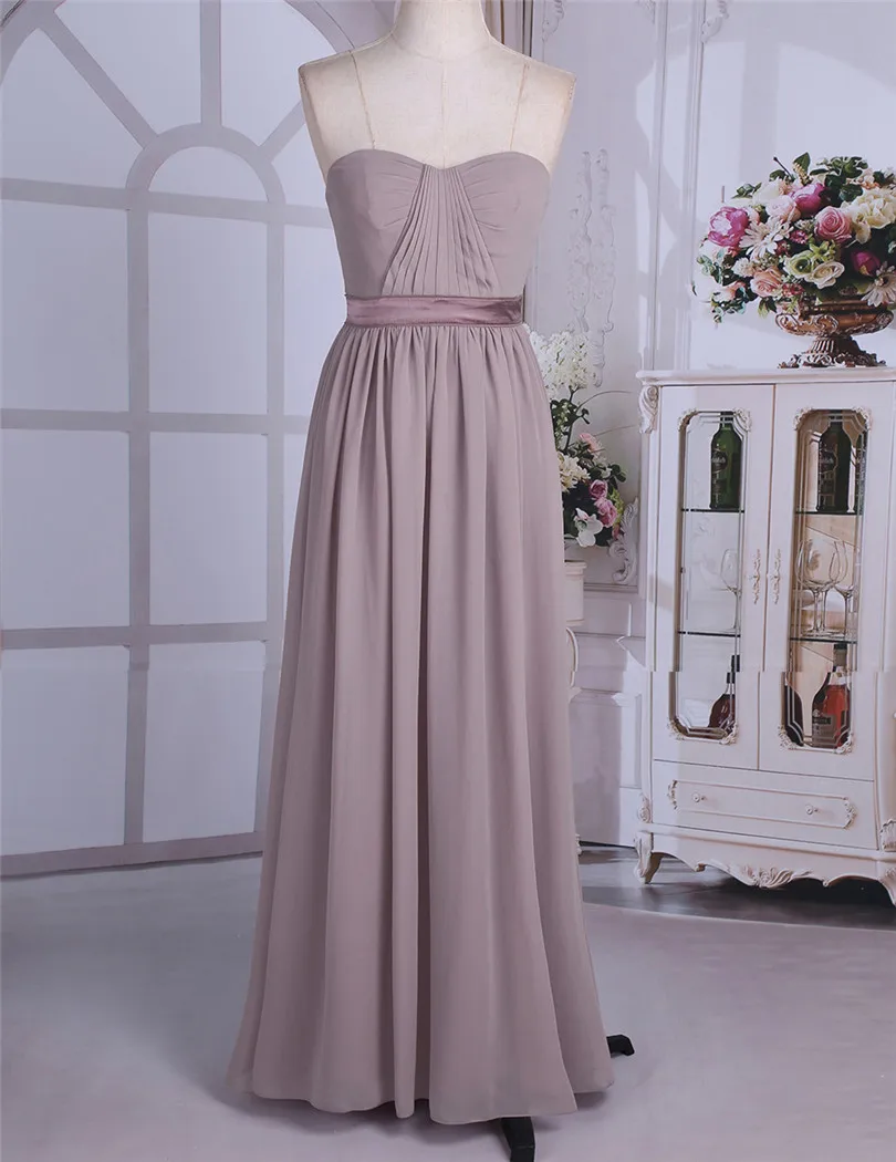 Dusty Rose Pleated A Line Long Bridesmaid Dress