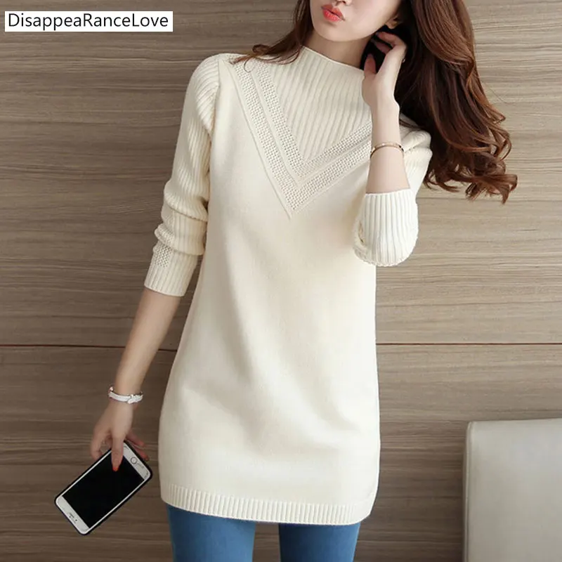 Vente 2019 DRL femme chandail d extérieur mi long de base pulls bureau dame chandail épaississement couleur unie pull à col roulé