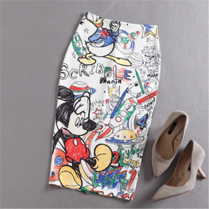 Женская облегающая юбка с высокой талией и рисунком Микки Мауса, юбка-карандаш с буквенным принтом, женская сексуальная юбка Микки, Юбка До Колена для лета