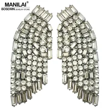 MANILAI Luxury Wing Big Rhinestones Earrings For Women Wedding Jewelry Vintage Alloy Crystal Earrings Statement Silver Color