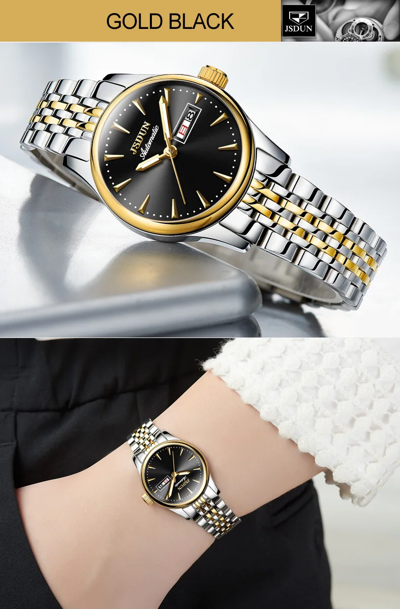 JIN SHI DUN Лидирующий бренд роскошные механические Женские часы водонепроницаемые женские стальные часы Автоматические классические часы Montres Femme