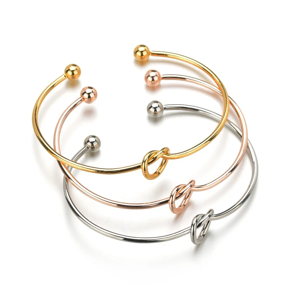 Simple Alloy Knot Cuff Gold Fill Cheap Metal Bangle Bracelet Jewelry For Women