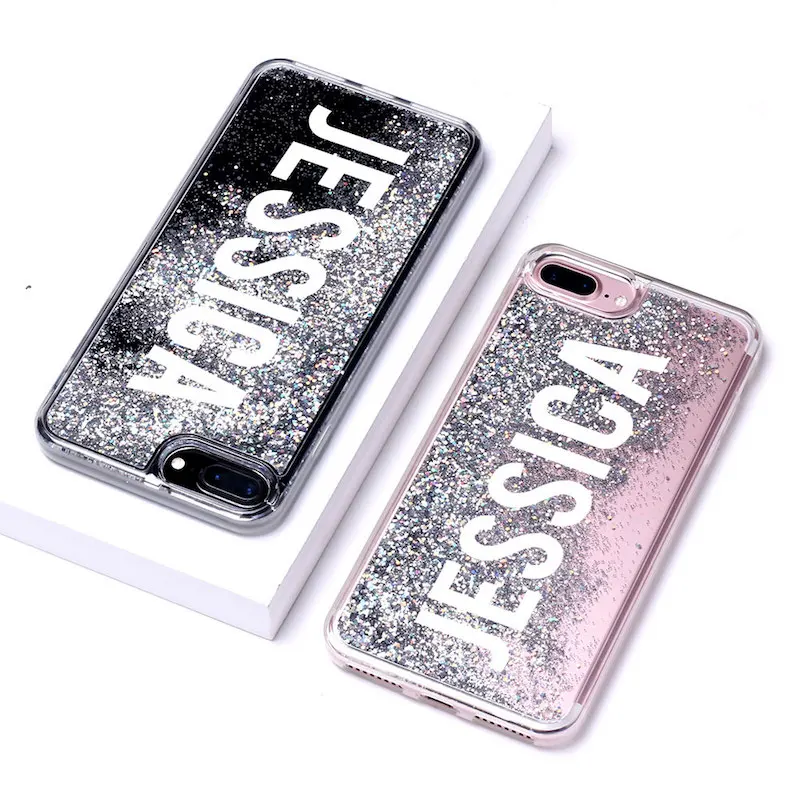 Liquid Glitter Sparkle Silver Rose Gold Name Soft Phone Case For iPhone 6S XS Max 7 7Plus 8 8Plus X 11 Pro Max XR Custom - Color: Font 1-Silver