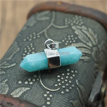 

P15043002 Amazonite Stone Double Terminated Pendant with Rhodium Electroplated Edge and Bails
