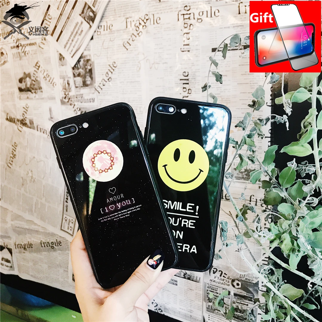 YIGEK телефон чехлы для Iphone 7. Флуоресцентный я люблю Луну Noctilucan Стекло чехол