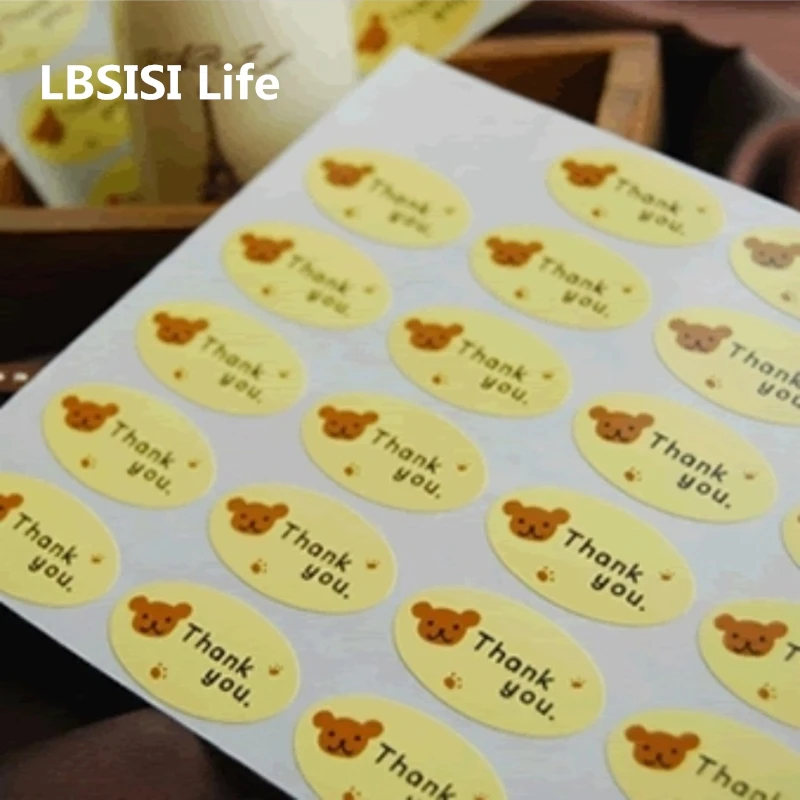 

LBSISI Life 108pcs Bear Thank You oval Paper Sticker Cake Decorating Tools Candy Cookie Packing Bag Box DIY Gift Wedding Party
