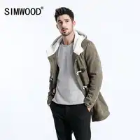 SIMWOOD 2019 男性の冬のコートカジュアルロングフェイクスエード男性ジャケット冬アウター暖かい厚手のブランド服マントオム 180527