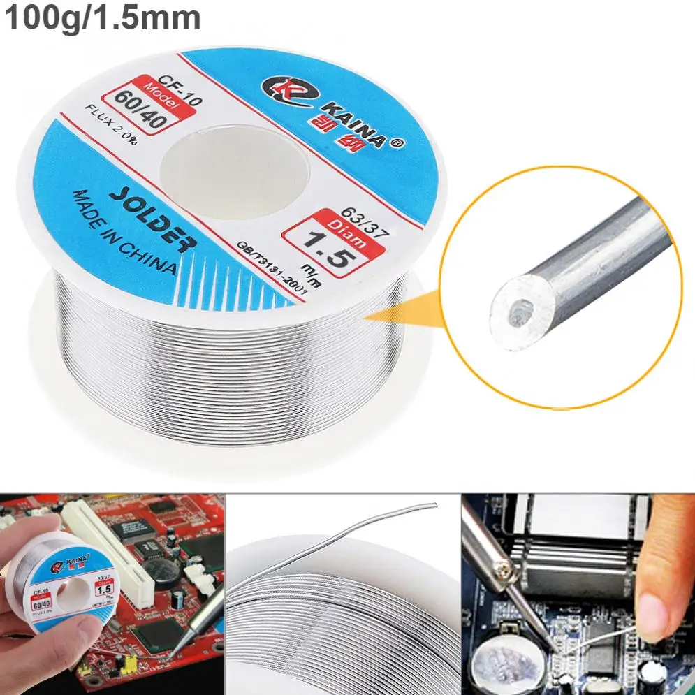 60/40 Low Melting Point 100g 1.5mm Tin Fine Wire Core 2 Flux Welding
