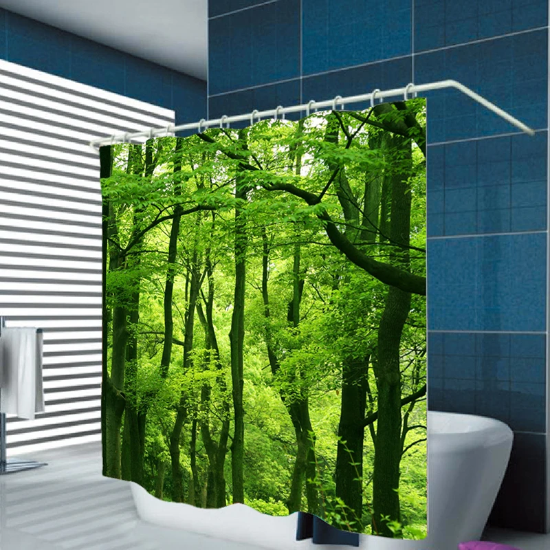 Зеленая занавеска для душа с растительным пейзажем, Современная 3D печать, рисунок, занавеска для душа, аксессуары для украшения ванной комнаты